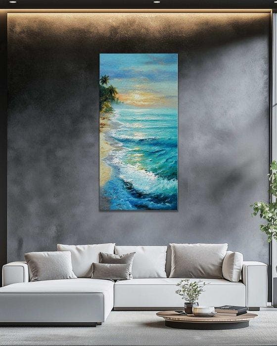 Clelia - Tropical Shore at Dusk, Antiek en Kunst, Kunst | Schilderijen | Modern