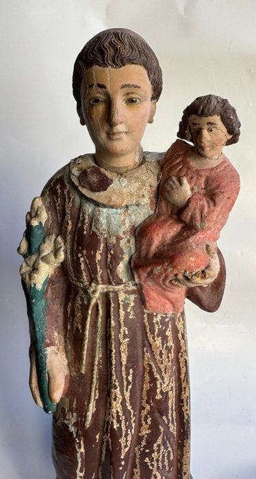 Figuur - Saint Anthony of Padua with child - 36 cm - Hout, Antiek en Kunst, Kunst | Niet-Westerse kunst