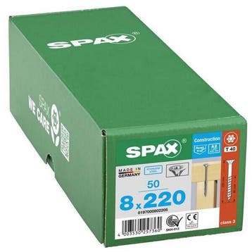 Spax Houtbouwschroeven 8x220 – 50 stuks, Verzenden, Nieuw