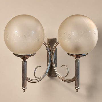 Wandlamp (2) - Mat glas met decoratie, Legering - paar