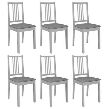 vidaXL Eetkamerstoelen met kussens 6 st massief hout grijs, Verzenden, Nieuw