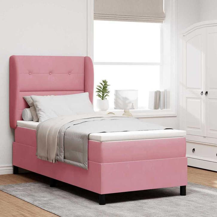 vidaXL Boxspring bed met matras Roze 200 x 100 cm Fluweel, Maison & Meubles, Chambre à coucher | Lits, Envoi
