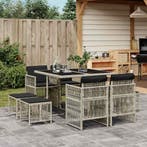 vidaXL 9-delige Tuinset met kussens poly rattan lichtgrijs, Verzenden, Nieuw, Tuinset