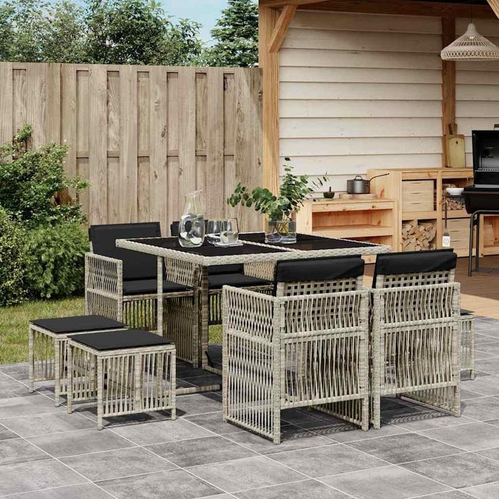 vidaXL 9-delige Tuinset met kussens poly rattan lichtgrijs, Tuin en Terras, Tuinsets en Loungesets, Tuinset, Nieuw, Verzenden