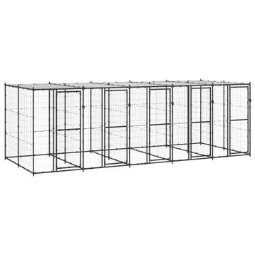 vidaXL Hondenkennel met dak 12,1 m² staal, Verzenden, Nieuw