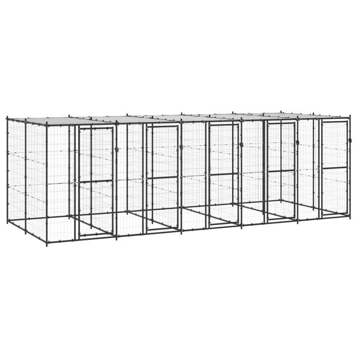 vidaXL Hondenkennel met dak 12,1 m² staal, Animaux & Accessoires, Caisses pour chiens, Envoi