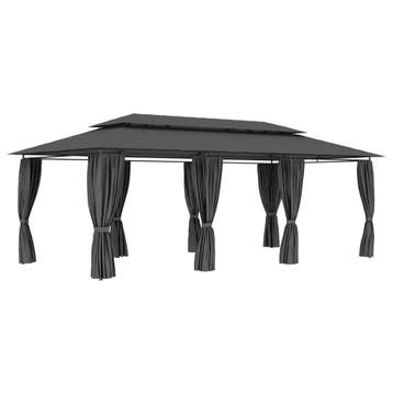 vidaXL Prieel met gordijnen 600x298x270 cm antraciet, Tuin en Terras, Verzenden, Nieuw