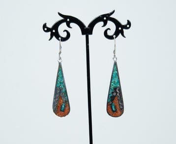 Boucles doreilles - mosaïque de pierres - XL - Navajo -, Antiquités & Art