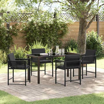 vidaXL Tuin Eettafel Set 5 pcs Zwart poly rattan, Verzenden, Nieuw