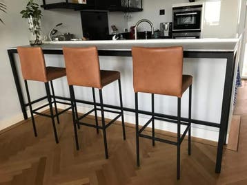 Set van 3 leren barkrukken - bruin leer, 1 kruk, Ophalen of Verzenden, Nieuw