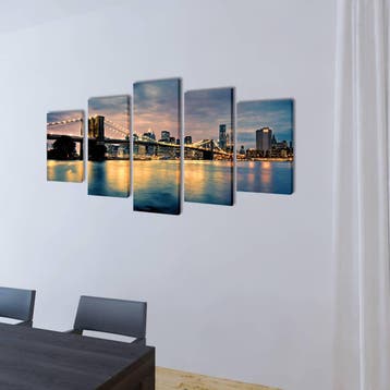 vidaXL Canvas muurdruk set Brooklyn Bridge rivier uitzicht, Verzamelen, Verzenden, Nieuw