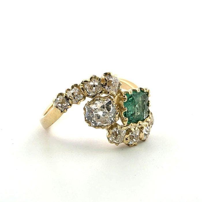 Ring - 18 karaat Geel goud - 2.10ct. tw. Smaragd - Diamant, Bijoux, Sacs & Beauté, Bagues