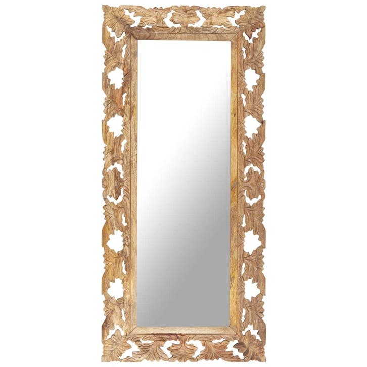 vidaXL Spiegel handgesneden 110x50 cm massief mangohout, Maison & Meubles, Accessoires pour la Maison | Miroirs, Envoi