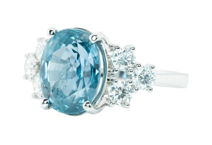 Ring - 14 karaat Witgoud, Blauw (Burma, geen hitte) -, Handtassen en Accessoires, Ringen