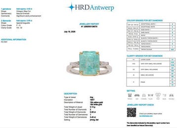 Ring - 18 karaat Geel goud, Witgoud - 3.51ct. tw. Smaragd -, Nieuw