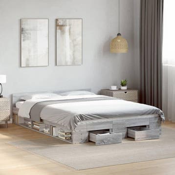vidaXL Bedframe met lades bewerkt hout grijs sonoma eiken, Verzenden, Nieuw
