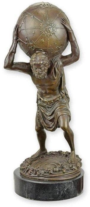 Beeld, Atlas draagt de Hemelbol 31 cm - 31 cm - Brons