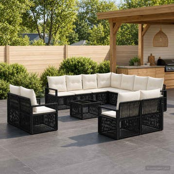 vidaXL Tuinbank Set 12 st Zwart poly rattan, Verzenden