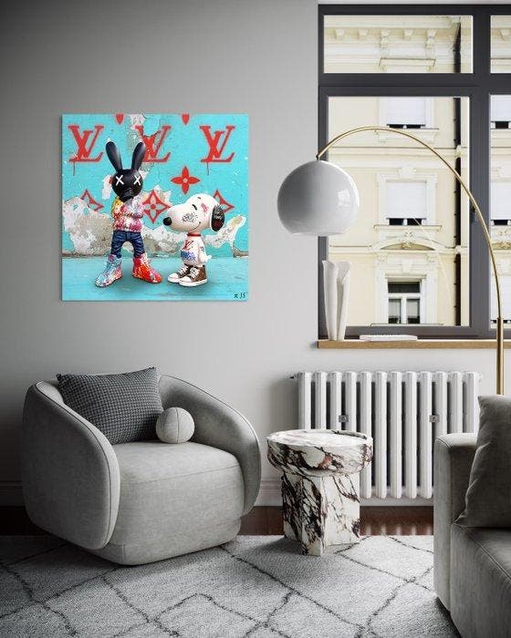 JS - Robbit Friends-Snoopy-Plexi-No RP, Antiquités & Art, Art | Objets design