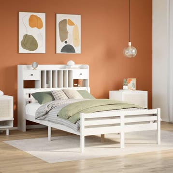 vidaXL Bed met boekenkast zonder matras grenenhout wit, Verzenden, Nieuw