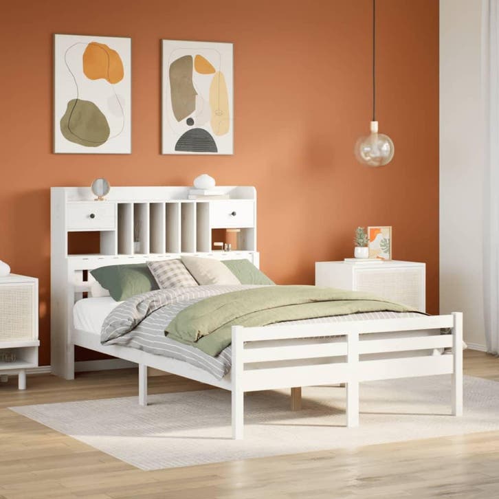 vidaXL Bed met boekenkast zonder matras grenenhout wit, Maison & Meubles, Chambre à coucher | Lits, Envoi