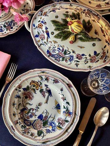 Tafellaken voor grote tafels, met een elegante blauwe kleur, Antiek en Kunst