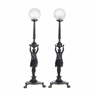 Staande lamp (2) - IJzer, Glas - Set van fakkels - 165 cm, Antiek en Kunst