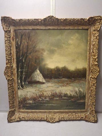 Andries Debeuf (1912-2002) - Winters landschap met hooimijt