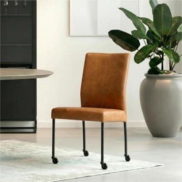 Set van 6 Leren eetkamerstoelen Comfort met wieltjes -, Ophalen of Verzenden, Nieuw, Leer
