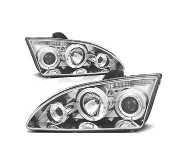 Phares Pour Ford Focus 04-08 Angel Eyes Fond Chromé, Verzenden