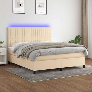 vidaXL Boxspring met matras en LED stof crèmekleurig 180x200, Verzenden