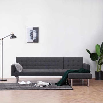 vidaXL Slaapbank / zetel L-vormig polyester donkergrijs, Verzenden