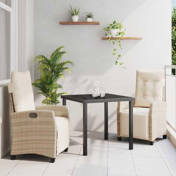 vidaXL Tuin Eettafel Set met kussen 3 pcs Beige poly rattan, Verzenden, Nieuw