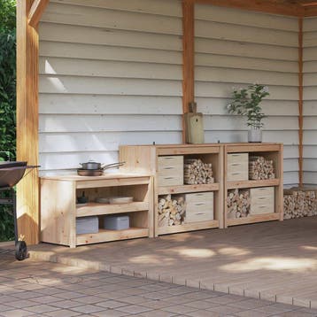 vidaXL Buitenkeukenkast met plank MEPPEL 3 pcs Natuurlijk, Verzenden, Nieuw
