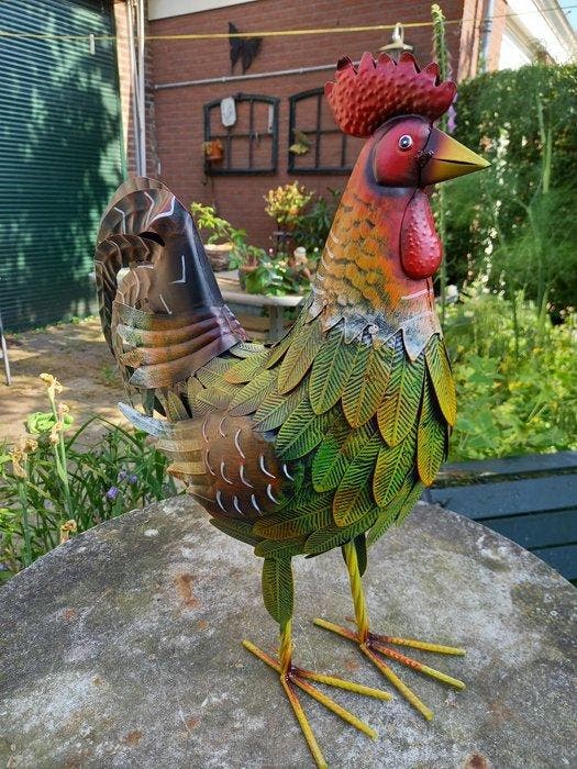 sculptuur, Colorful Proud Rooster - 49 cm - Metaal, Antiek en Kunst, Curiosa en Brocante