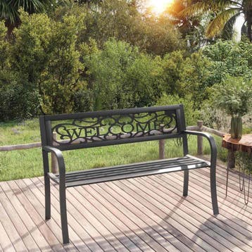 vidaXL Tuinbank 125 cm staal zwart, Verzenden, Nieuw