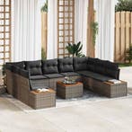 vidaXL Tuinbank Set met kussen 10 pcs Grijs Poly rattan, Verzenden