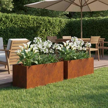 vidaXL Plantenbak 2 st Roestkleurig 40 x 20 x 20 cm weervast, Jardin & Terrasse, Pots de fleurs, Verzenden