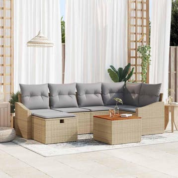vidaXL Tuinbank Set 7 st Beige poly rattan, Tuin en Terras, Verzenden, Nieuw