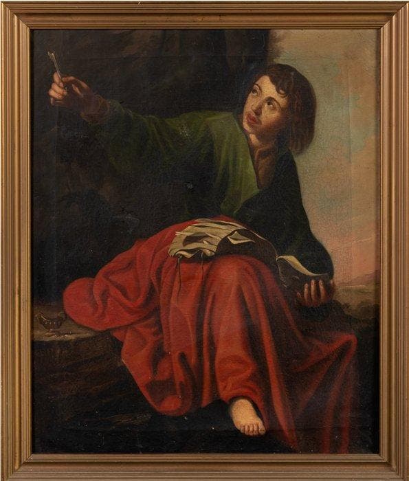 Spaanse school (XVII) - San Juan en Patmos, Antiquités & Art, Art | Peinture | Classique