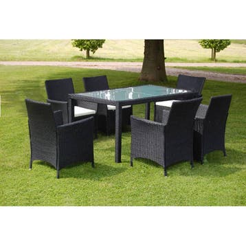 vidaXL 7-delige Tuinset met kussens poly rattan zwart, Verzenden, Nieuw, Tuinset