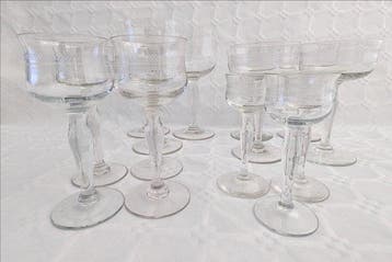 Drinkservies (14) - Kristal - Dubbele Guilloche etsing