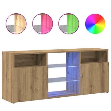Tv-meubel artisanaal eiken met LED - Geef je woonkamer ee..., Huis en Inrichting, Gebruikt, 100 tot 150 cm, Verzenden, Minder dan 100 cm