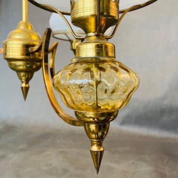 Nello stile Vianne - Lustre - Laiton doré, Opaline, Antiek en Kunst