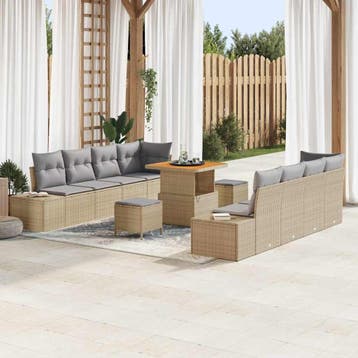 vidaXL Tuinbank Set 11 st Beige poly rattan, Verzenden, Nieuw