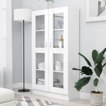 vidaXL Vitrinekast 82,5x30,5x150 cm bewerkt hout wit, Verzenden, Nieuw