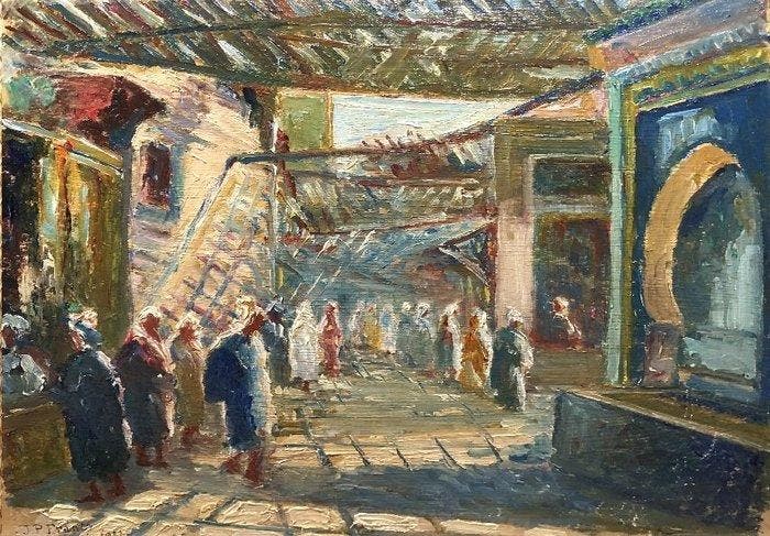 Jean-Pierre Frantz (c. 1930) - Marrakesch: Le Souk, Antiek en Kunst, Kunst | Schilderijen | Klassiek