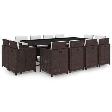 vidaXL 13-delige Tuinset met kussens poly rattan bruin, Verzenden, Tuinset