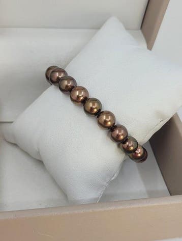 Armband 8.5x9.5mm ronde chocolade Tahitische parels, Nieuw