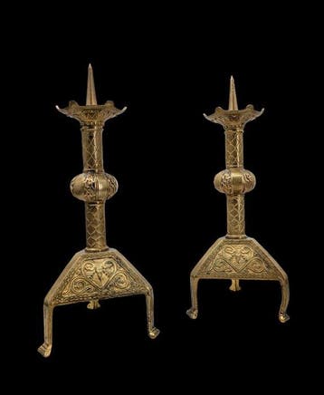 Paire de pique cierge style néogothique vers 1850 - 1890 -